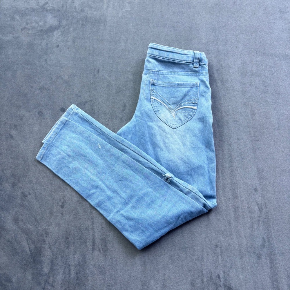 Real Love Girls Light Wash Distressed Ripped Slim Jeans Size 14 Blue Y2K VTG